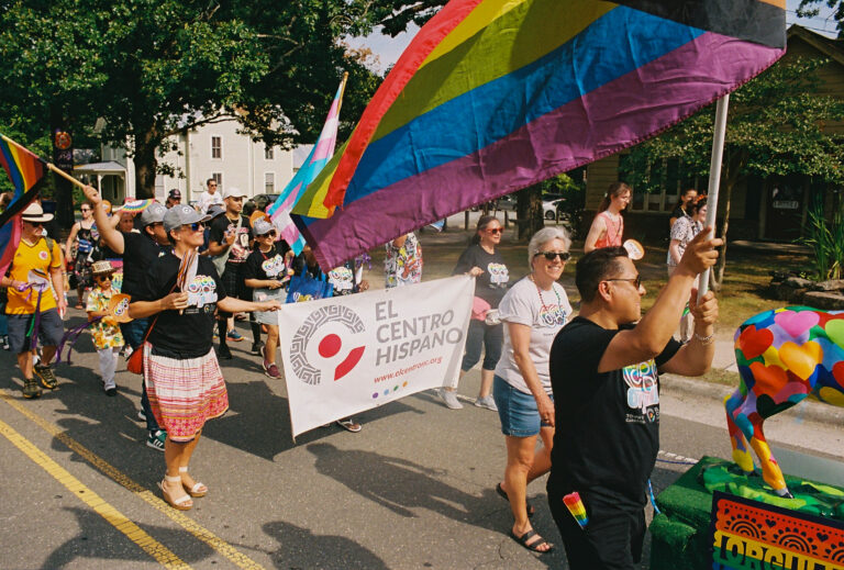 Local officials and community members gathered at El Centro Hispano for the 2026 Pride Piper walk in Carrboro, NC on June 26, 2026.