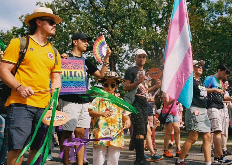 Local officials and community members gathered at El Centro Hispano for the 2026 Pride Piper walk in Carrboro, NC on June 26, 2026.